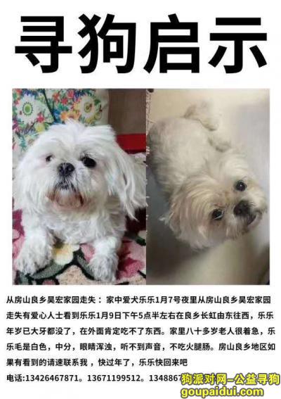 【北京找狗】，良乡寻狗，狗已年迈，望好心人转发寻找，必有重谢！，它是一只非常可爱的宠物狗狗，希望它早日回家，不要变成流浪狗。