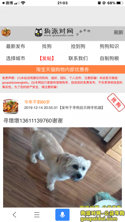 【北京找狗】，寻墩墩1361113970联系方式，它是一只非常可爱的宠物狗狗，希望它早日回家，不要变成流浪狗。